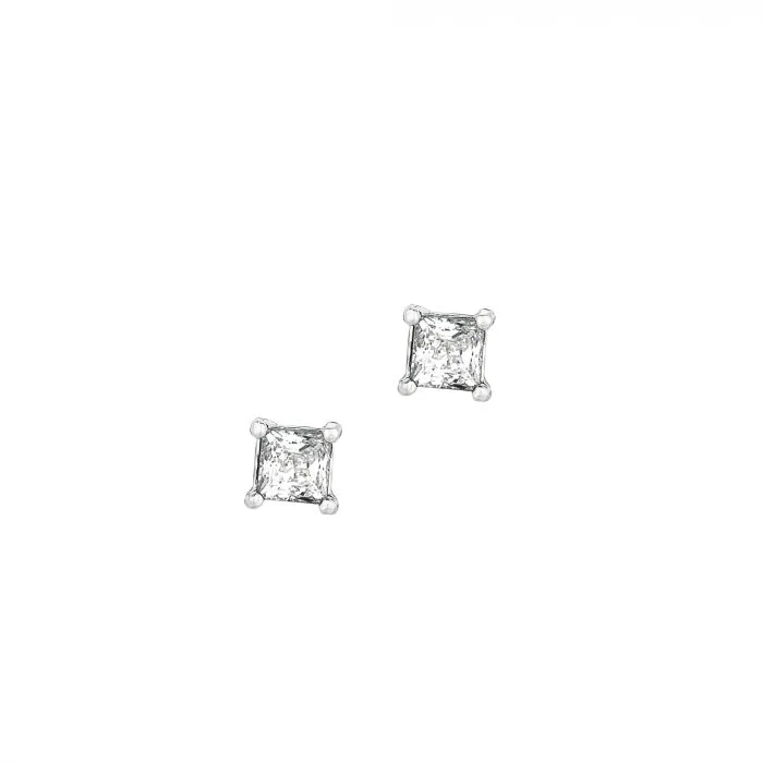 Sterling Silver 4MM Princess Cut CZ Earrings