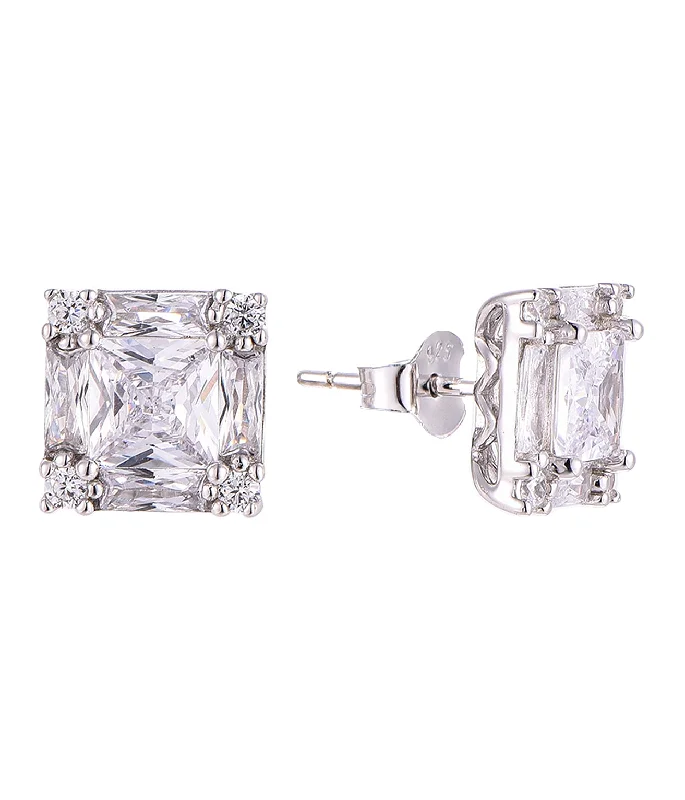 Casablanca Sterling Silver & CZ Princess Cut Earrings