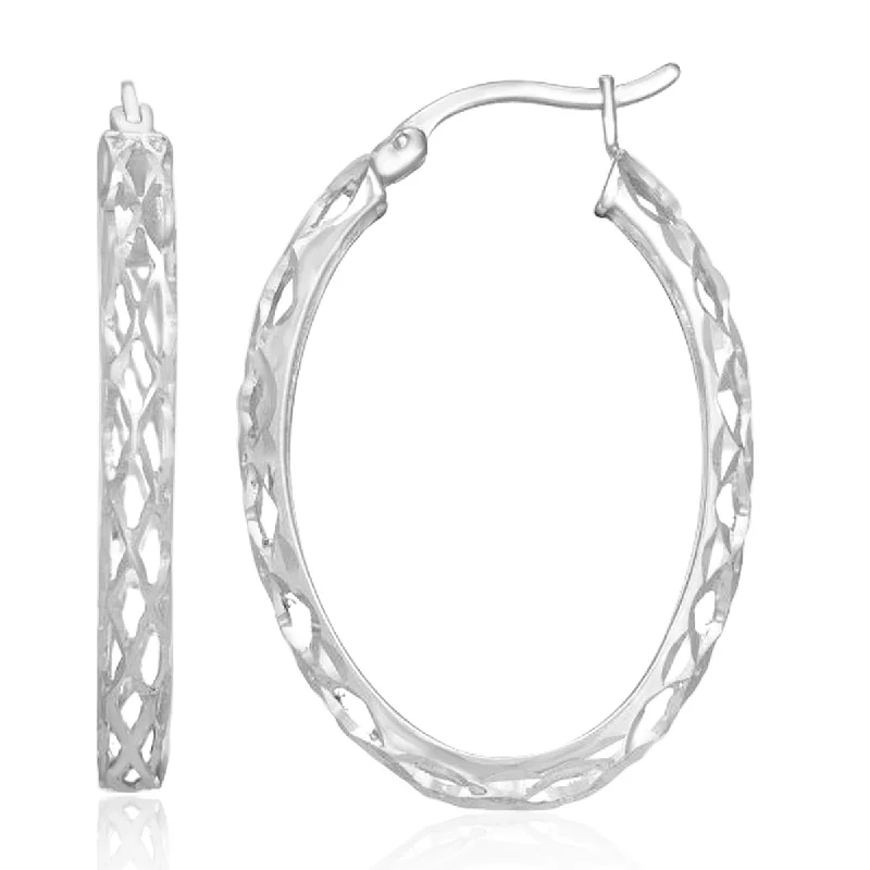 18mm Sterling Silver Elongated Cage Hoop Earrings