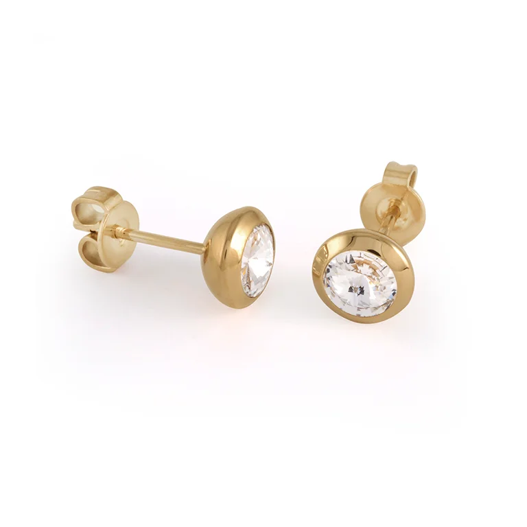 Italgem Stainless Steel Bezel Stud Earrings: Gold