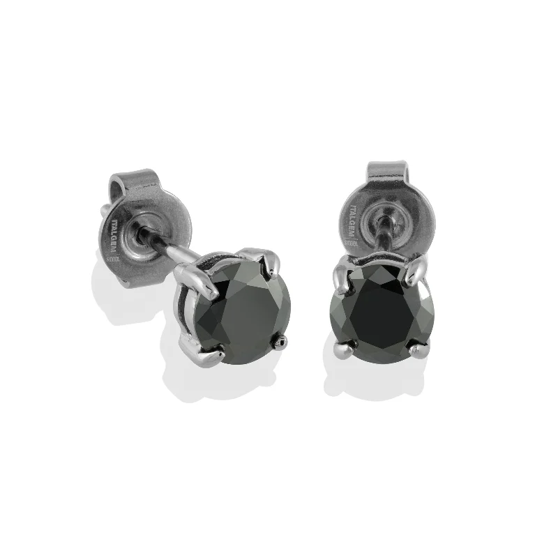 Italgem Stainless Steel Black CZ Stud Earrings