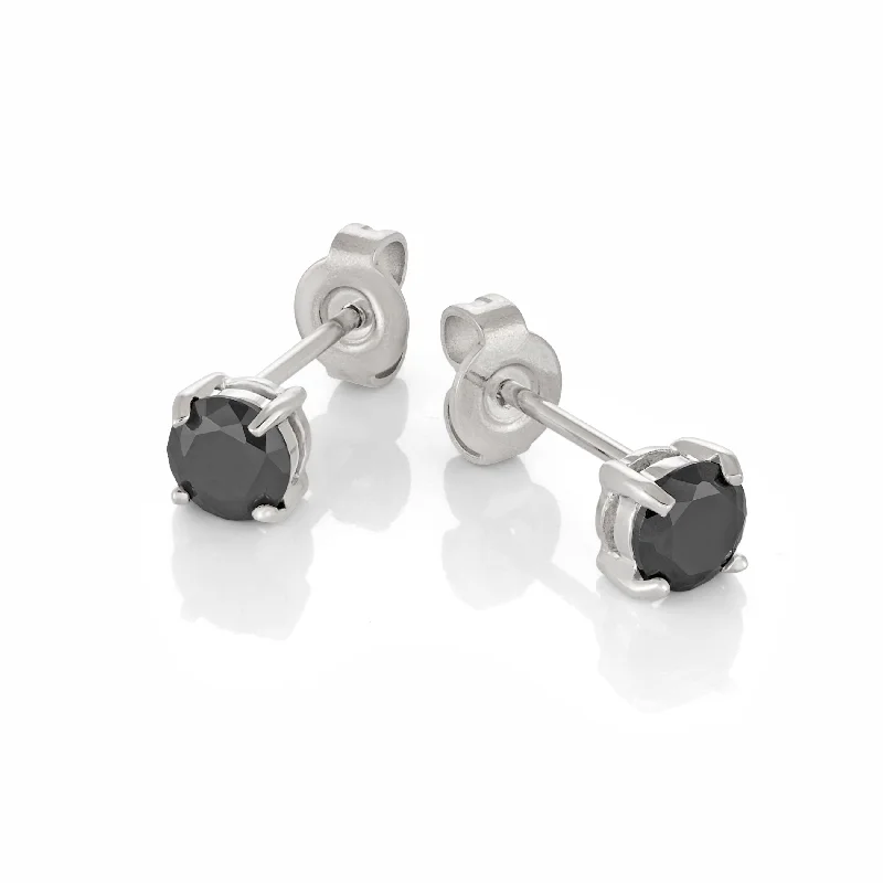 Italgem Stainless Steel 6MM Black Stud Earrings