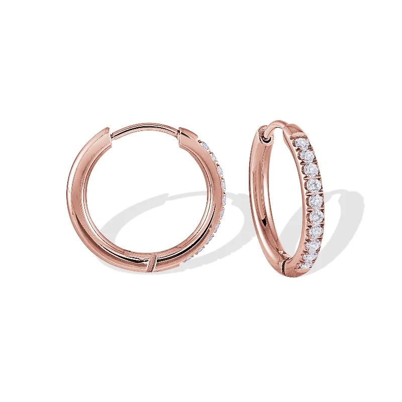 Italgem Stainless Steel CZ Huggie Hoop Earrings: Rose