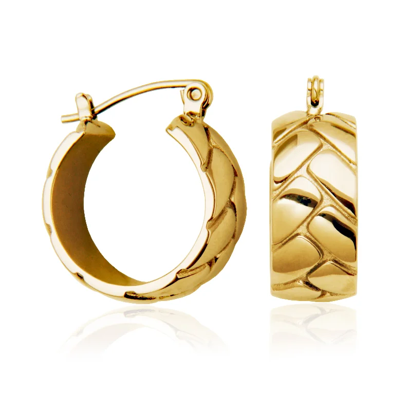 Steelx Stainless Steel & Gold Plated Embossed Hoop Earrings