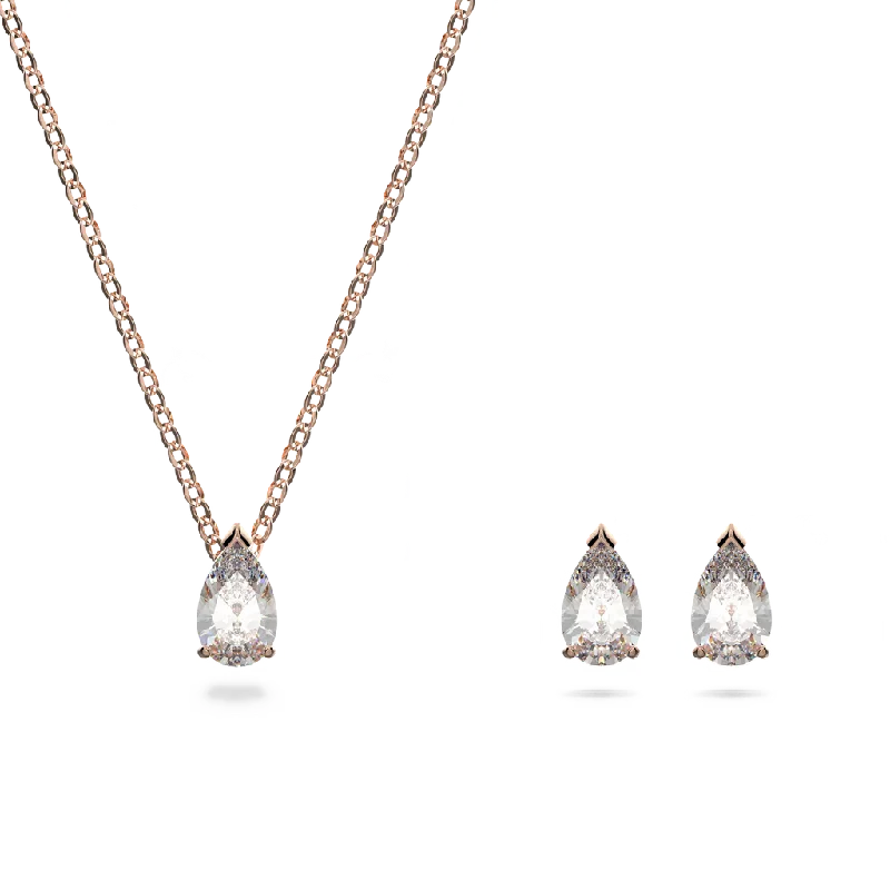 Swarovski Attract Rose Tone Stud Earrings & Necklace Set