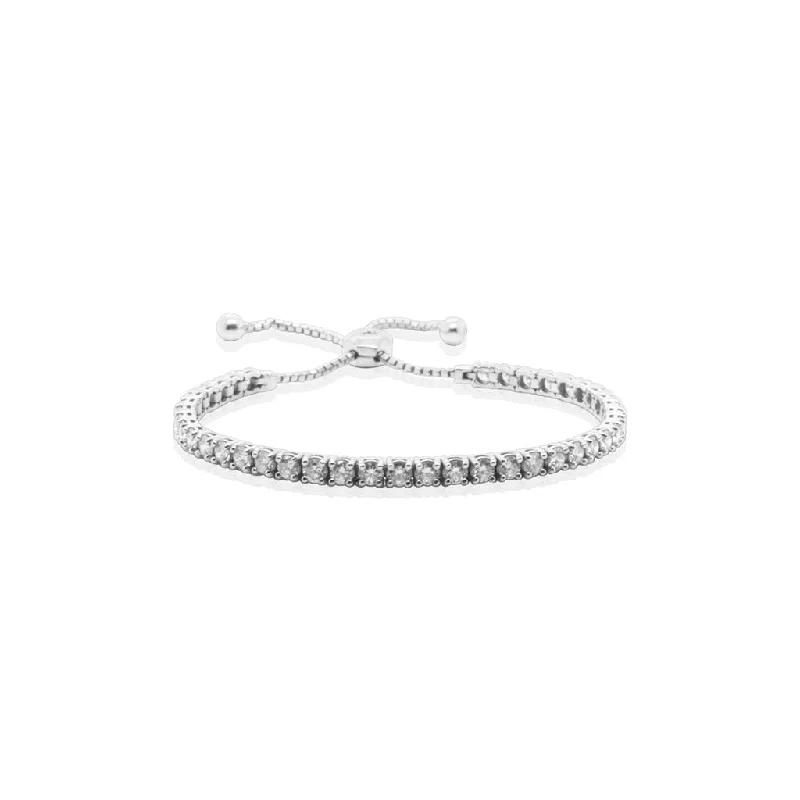 14k White Gold In Line Adjustable Tennis Bracelet