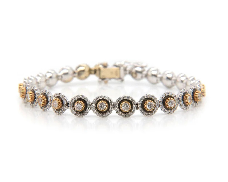 3.48ctw Diamond Halo Frame Two Tone Line Bracelet in 18K