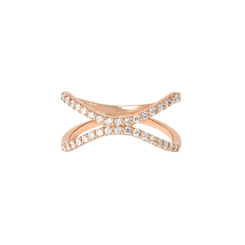 Letter X 18K Rosegold Ring w. Diamonds