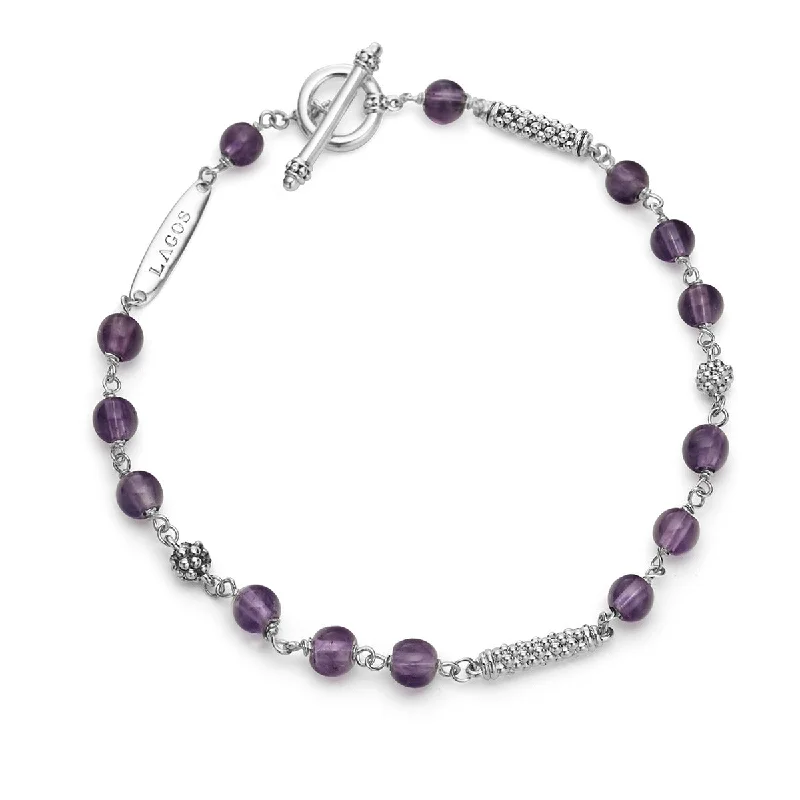 Amethyst Bead Four Station Pigtail Bracelet