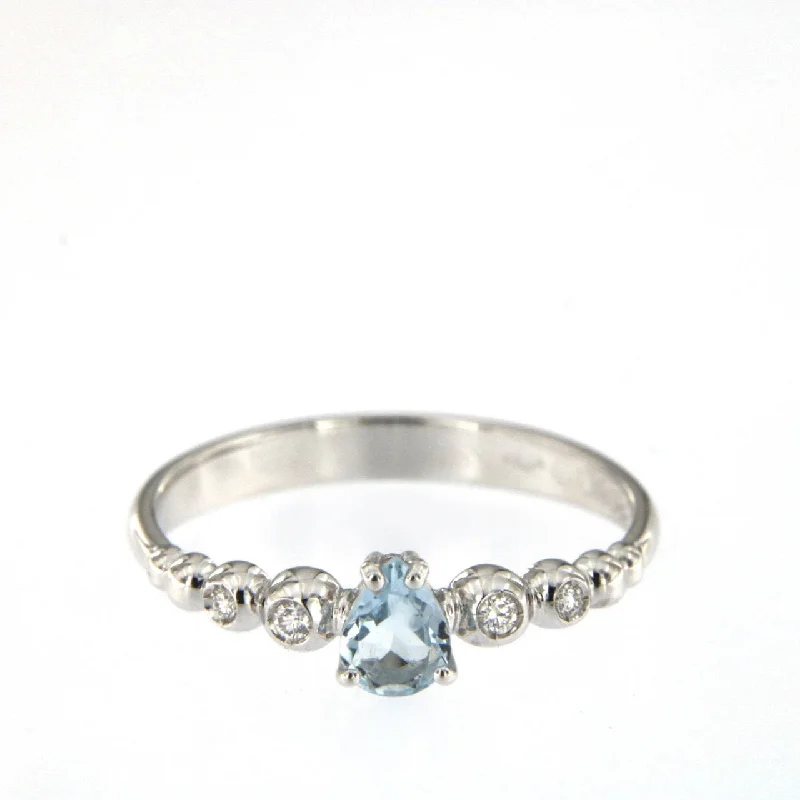 Bubble 18K White Gold Ring w. Diamonds & Light Blue Aquamarine