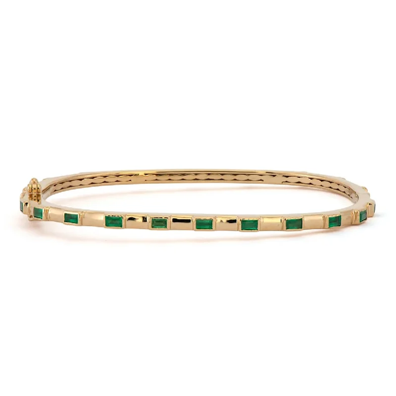 Classic Bezel Baguette Emerald and Diamond Bangle