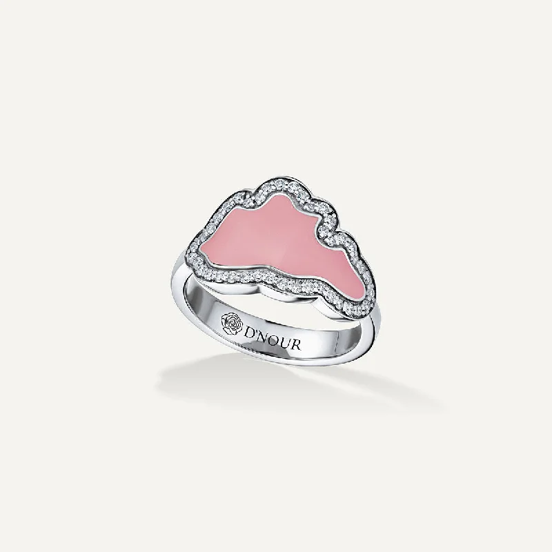 Allusia Love Pink Enamel 18K Whitegold Ring w. Diamonds