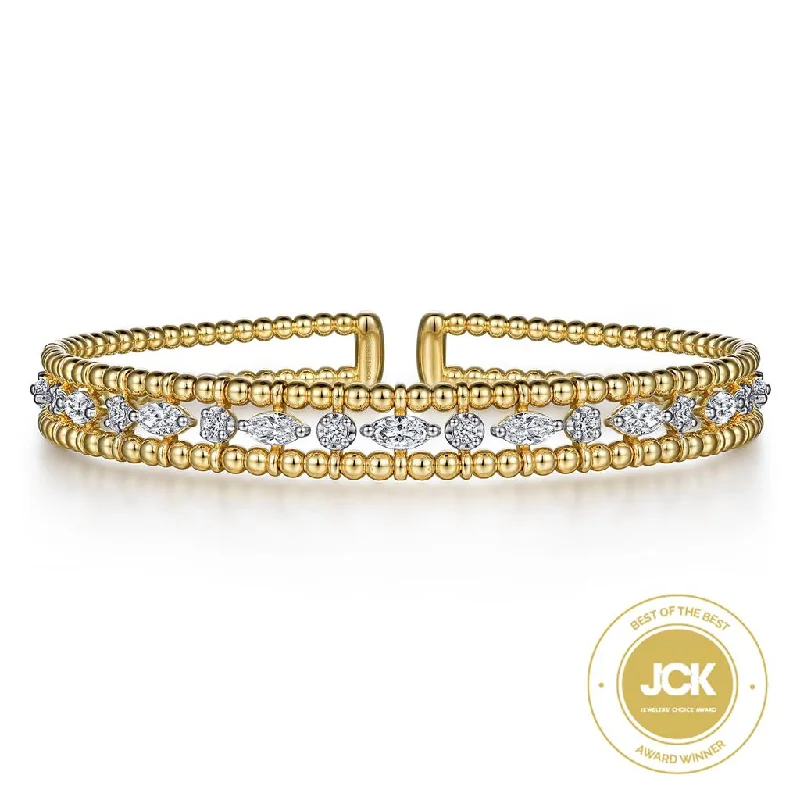 Gabriel & Co. 14K Yellow Gold Bujukan Cuff Bracelet with Marquise and Round Diamonds - 1.47cttw