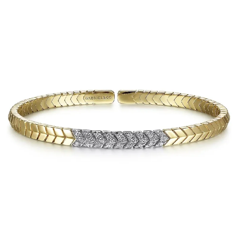 Gabriel & Co 14K Yellow Gold Chevron Cuff Bracelet with White Gold Diamond Pave Station