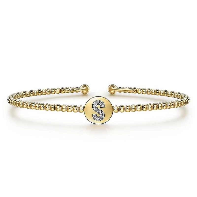 Gabriel & Co. 14k Yellow Gold Round S Initial Diamond Bujukan Cuff Bracelet