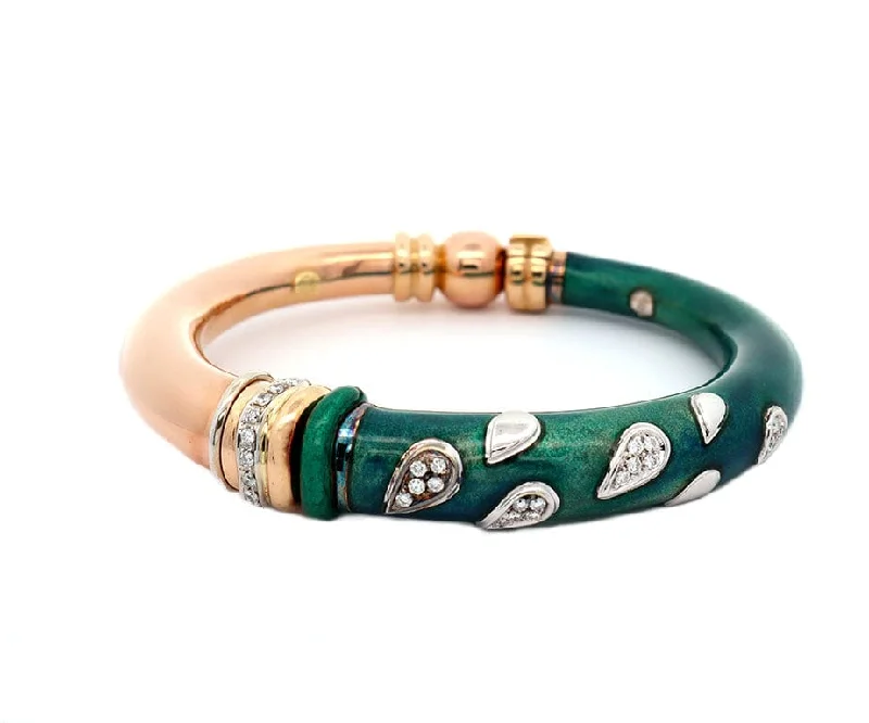 La Nouvelle Bague Diamond and Teal Enamel Bangle Bracelet in 18K