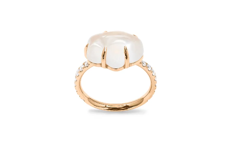 Cloud Pavé 18K Rosegold Ring w. Milkey Quartz & Diamonds