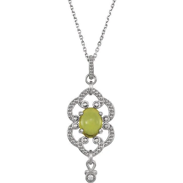 14KT GOLD 1.35 CTW OVAL PERIDOT GRANULATED DESIGN NECKLACE