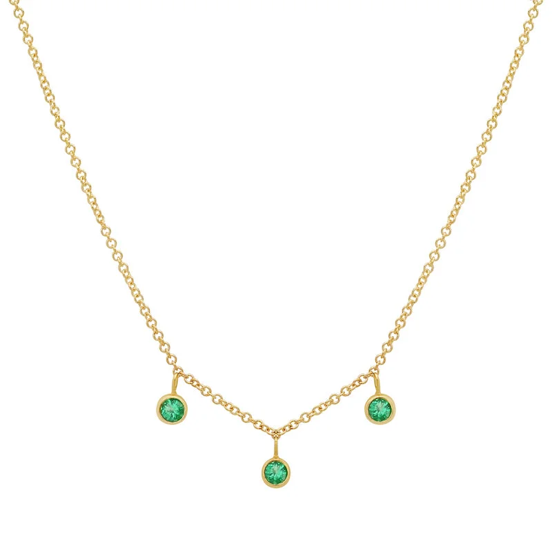 3 Mini Emerald Bezel Dangle Necklace