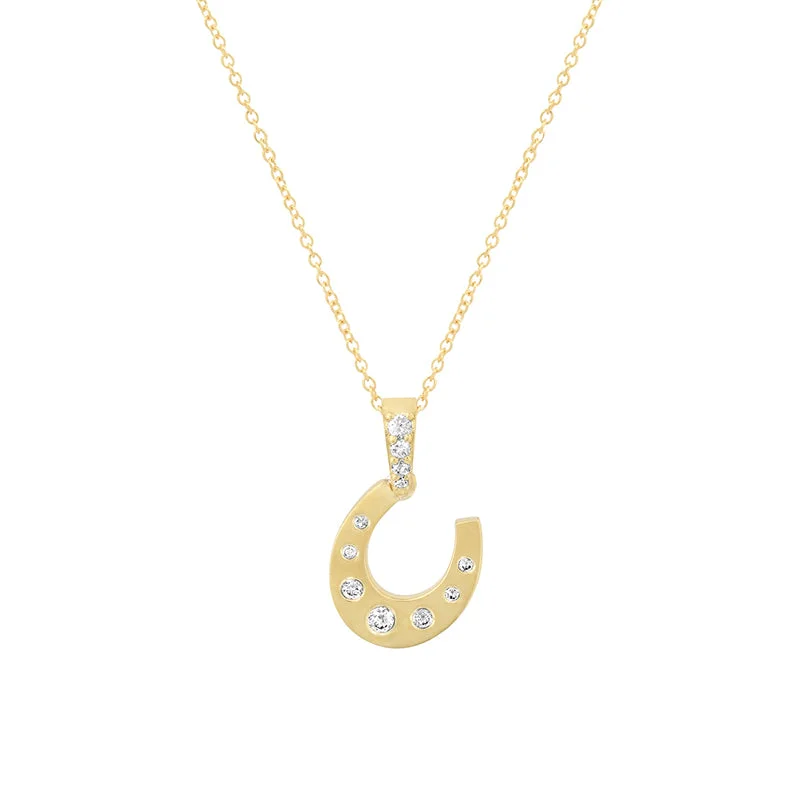 Horseshoe Pendant Necklace with Diamond Accents