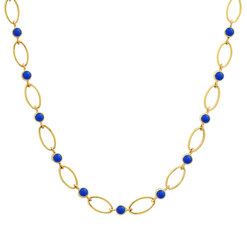 Medium Edith Link Necklace with Lapis Bezel Accents