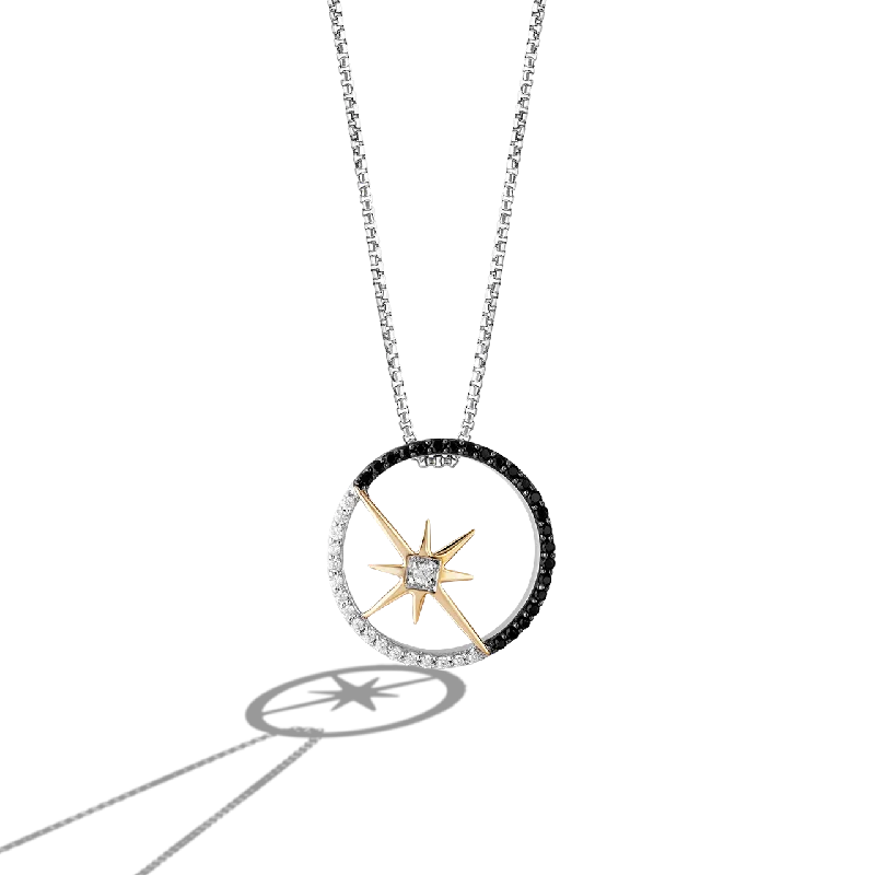 GUARDIANS OF LIGHT WOMEN'S PENDANT 1/4 CT.TW. Black and White Diamonds Silver and 10K Yellow Gold