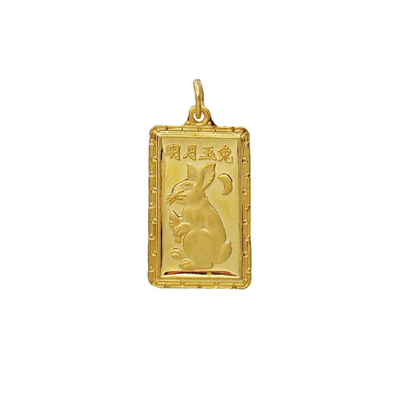 Lucky Chinese Zodiac Sign Rabbit Square Pendant (24K)