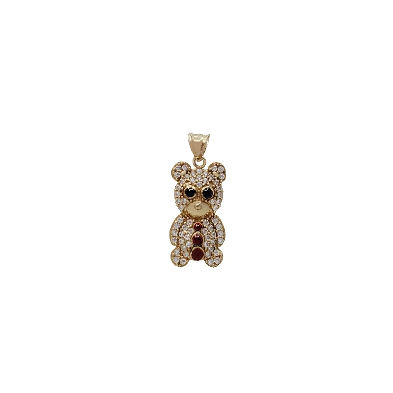 Zirconia With Stones Teddy Bear Pendant (14K)